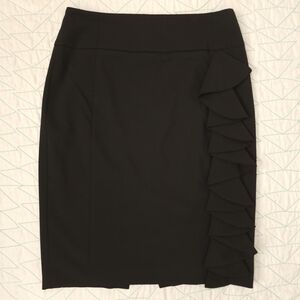 Express Black Side Ruffle Stretch Career Leopard Lined Pencil Skirt